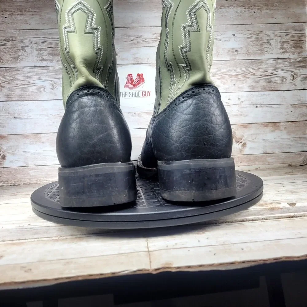 Durango Cowboy Western Boots Men's Size 8 Black Green Leather Round Toe Outdoor